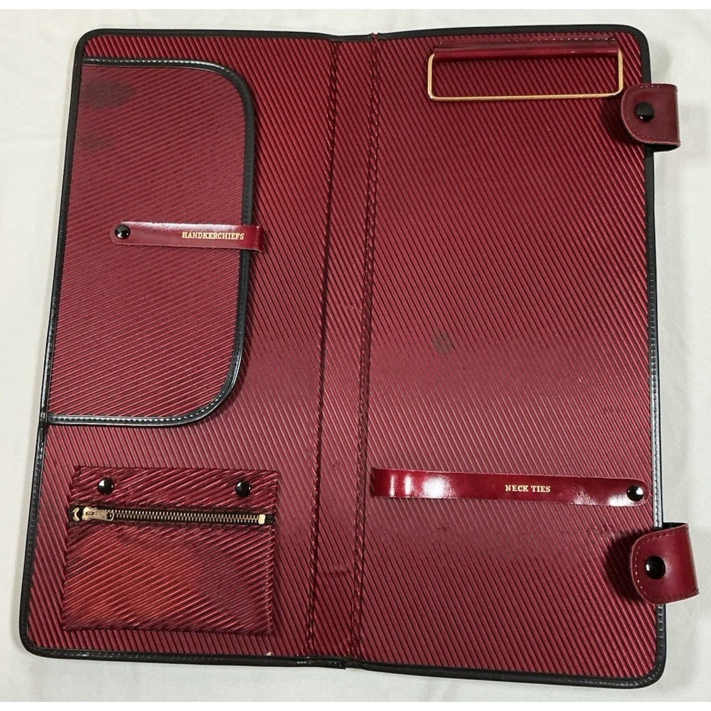 Men's Travel Tie Handkerchief Organizer Case Burgundy Folding Valet Vintage